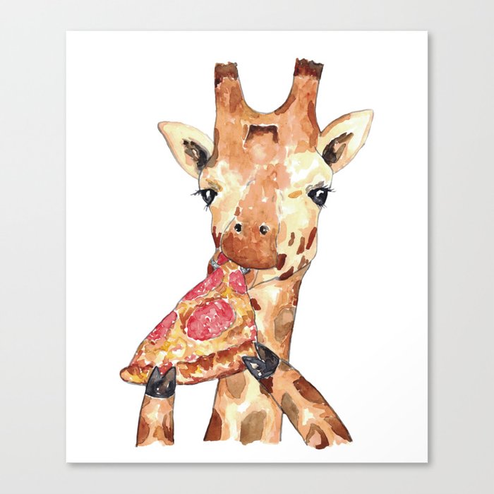 Giraffe pizza watercolor painting Canvas Print