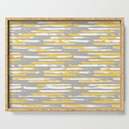 Colorful Stripes, Abstract Art, Yellow and Gray Serving Tray