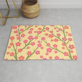 Blooming - coral on yellow 1 Area & Throw Rug