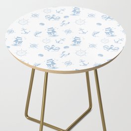 Pale Blue Silhouettes Of Vintage Nautical Pattern Side Table