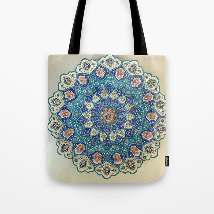 Arabic art Mandela blue gold green and white Tote Bag