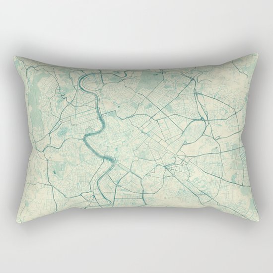 Rome Map Blue Vintage Rectangular Pillow