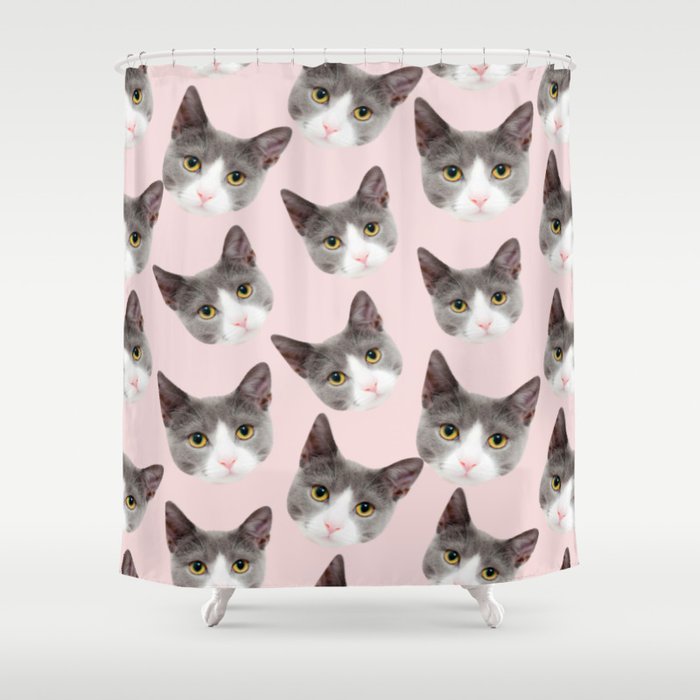 Girly Cute Pink Pattern Snowshoe Cat Shower Curtain By