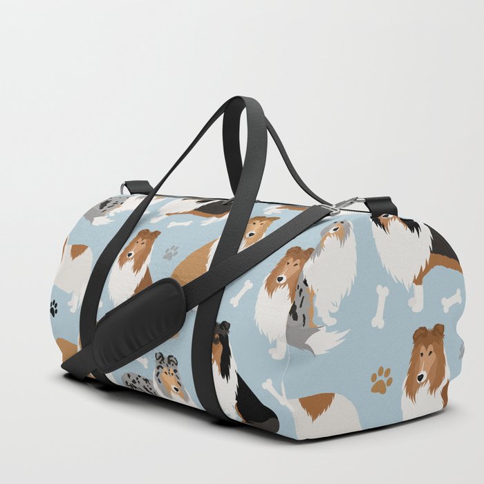 Rough Collie Dog Paws and Bones Pattern Duffle Bag