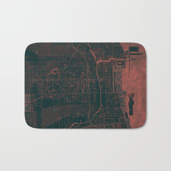 Chicago Map Red Bath Mat