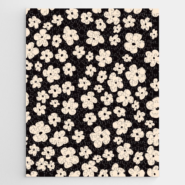 Black and White Retro Flowers Jigsaw Puzzle
