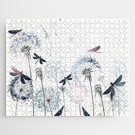 Elegant vector illustration with dandelions and dragonflies Jigsaw Puzzle