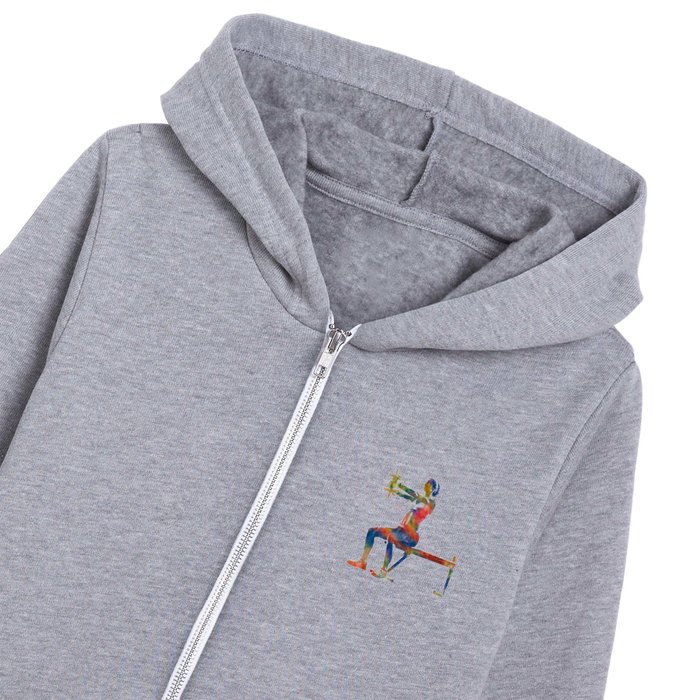 Woman practices gymnastics in watercolor Kids Zip Hoodie