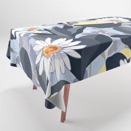 Navy Daisies With Leaves Tablecloth