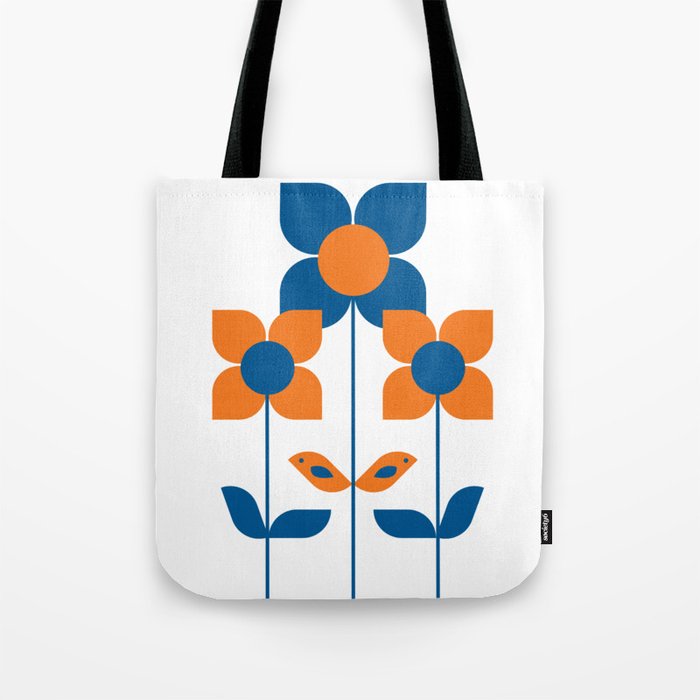 Flower Birds Pennsylvania Dutch Mod Style Tote Bag