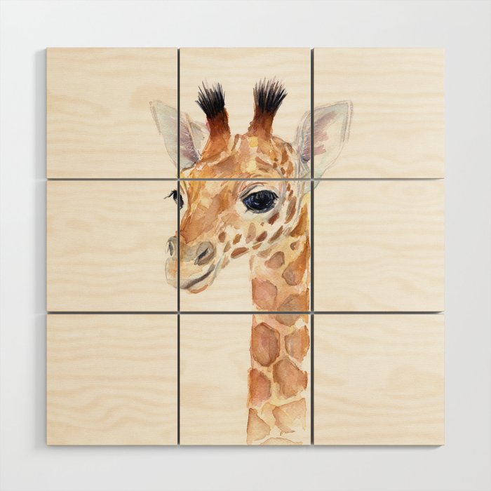 Baby Giraffe Cute Animal Watercolor Wood Wall Art