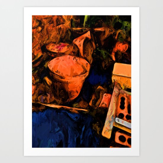 Abandoned Orange Pots with some Blue Art Print
