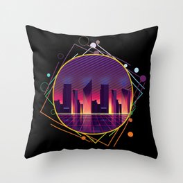 Vaporwave Cyber Neon City Throw Pillow