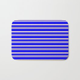 [ Thumbnail: Beige and Blue Colored Stripes Pattern Bath Mat ]