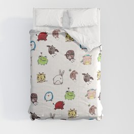 drawings of animals, animal friends, penguin pig frog sloth puppy bunny cow bat Comforter