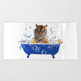 Wild Tiger - Blue Bathtub Soap Bubbles Rubber Duck Beach Towel