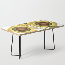 Rustic MCM Sunflowers in Wood Inlay Vase // Yellow, Green, Brown, Wheat, Cream, Black and White Coffee Table