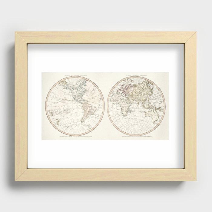 New world or western hemisphere old world or eastern hemisphere (1786) by William Faden. Recessed Framed Print
