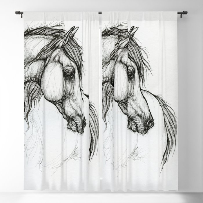 Arabian horse ink art Blackout Curtain