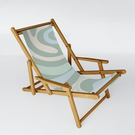 New Groove Retro Swirl Abstract Pattern in Baby Blue, Light Sage Mint Green, and Cream Sling Chair
