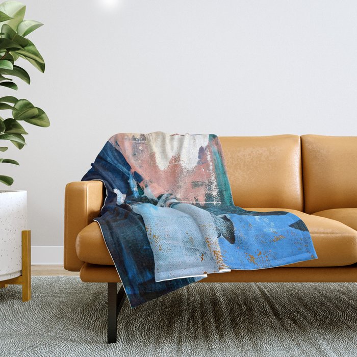 On the Dock: a pretty abstract design in blues and pinks by Alyssa Hamilton Art Throw Blanket