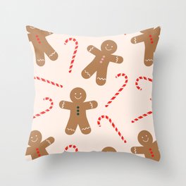 Gingerbread Man + Candy Cane Christmas Pattern Throw Pillow