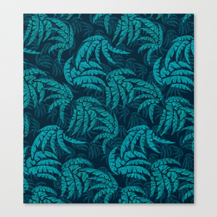 Hawaiian Teal Palm Leaves Paradise Abstract Canvas Print