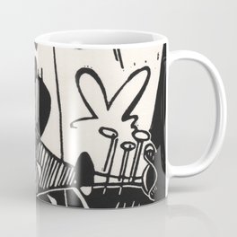 Herbie's Tune, Abstract Jazz Instruments Black and White Block Print Coffee Mug