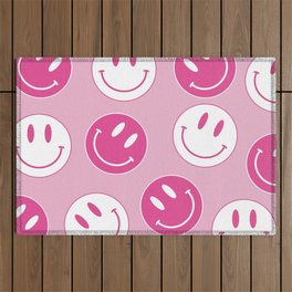 Large Pink and White Smiley Face - Preppy Aesthetic Decor Outdoor Rug