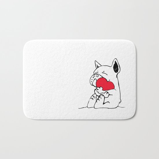 Frenchie Heart Bath Mat