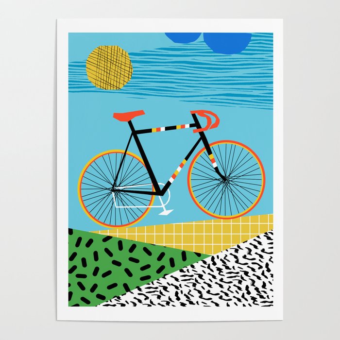 Roadie - peugeot px10, bicycle art print, cycling art, gifts for cyclists, memphis art print Poster