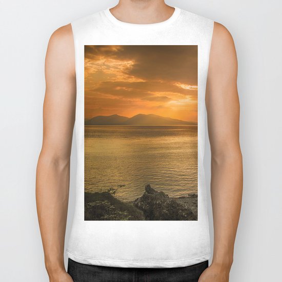 Sunset over Lismore Island of the shores of Oban in the west of Scotland. Biker Tank