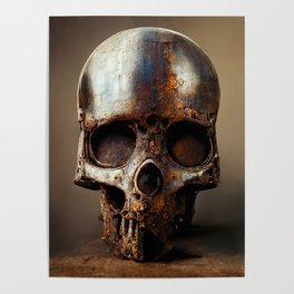 Rusty Steel Skull Sculpture - Dead Robot Poster