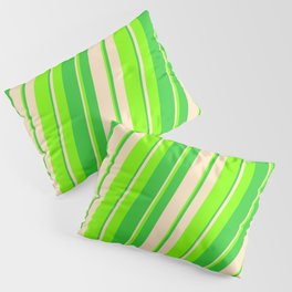 [ Thumbnail: Bisque, Chartreuse, and Lime Green Colored Striped Pattern Pillow Sham ]