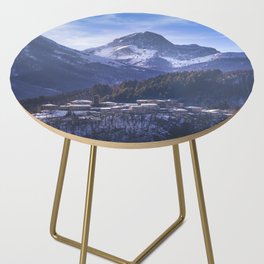 Snowy village Nicciano and Apuan mountains. Tuscany Side Table