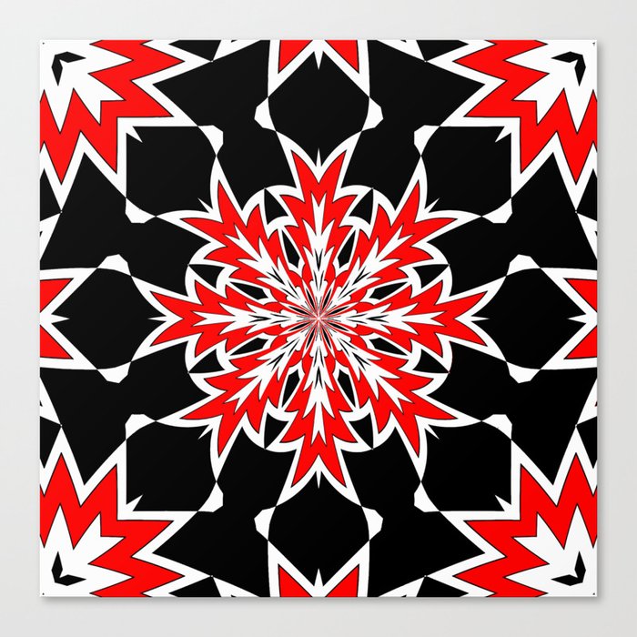 Bizarre Geometric Red Black and White Kaleidoscope Canvas Print