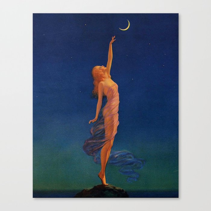 Reaching for the moon female portrait painting by Edward Mason Eggleston Canvas Print