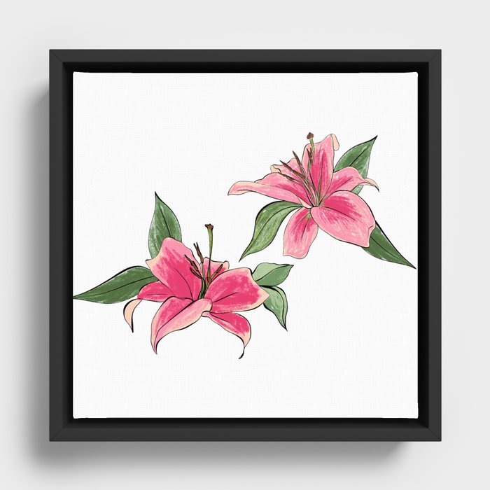 Pink Lily Flowers Framed Canvas