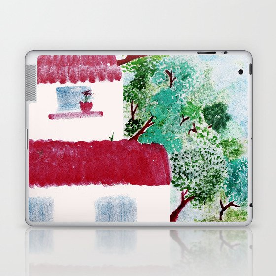 Village houses in the woods watercolor Laptop & iPad Skin