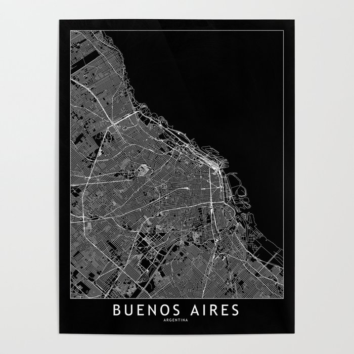 Buenos Aires Black Map Poster