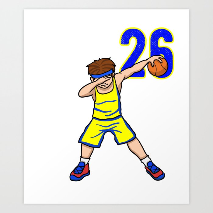 Cool Yellow Blue Basketball Team Number 26 Basketball Player BBall Athlete Baller League Tournament Art Print