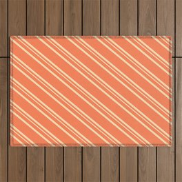 [ Thumbnail: Coral and Beige Colored Striped Pattern Outdoor Rug ]