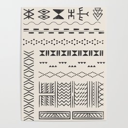 Hand-drawn Tribal Tattoos - Black on Ivory Poster