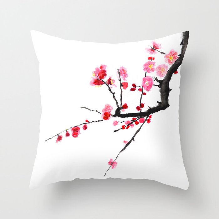 red plum flower Throw Pillow