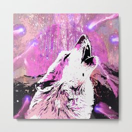 WOLF PINK MOON SHOOTING STARS Metal Print | Howlingwolf, Moon, Shootingstars, Animalprint, Abstractwolf, Mountains, Dog, Purple, Stars, Pink 