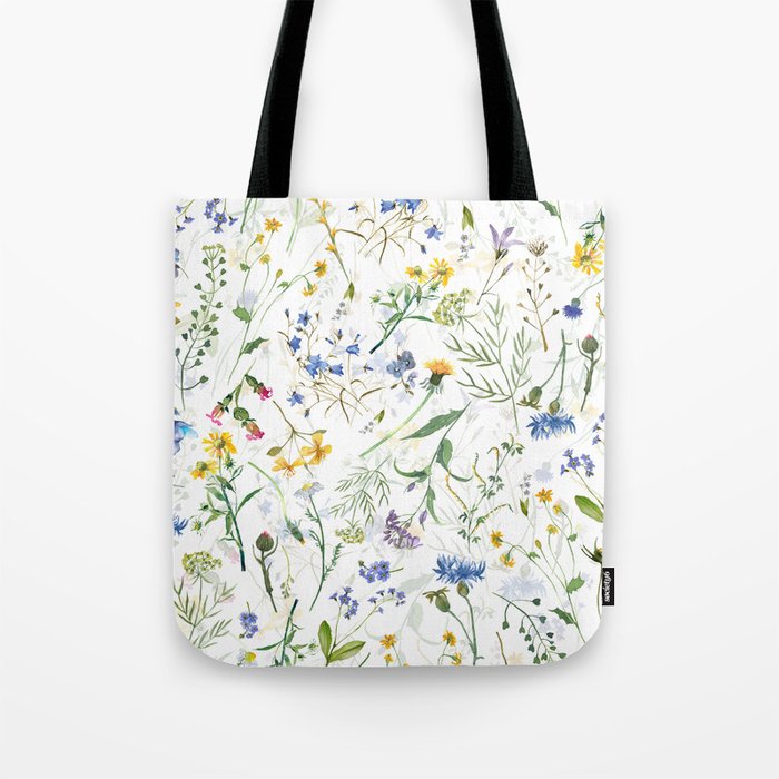 Scandinavian Midsummer Blue And Yellow Wildflowers Meadow  Tote Bag