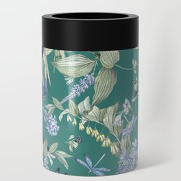Exotic Wildlife Floral Garden on Teal Green Can Cooler