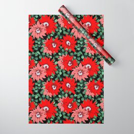Pointsettia Wrapping Paper | Painting, Floral, Holiday, Red, Flowers, Green, Christams, Pointsettia 