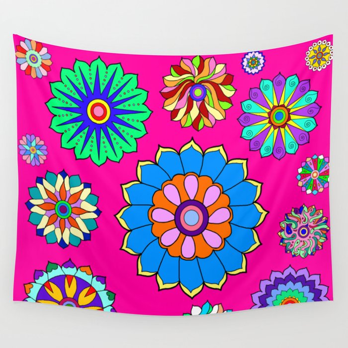 Psychedelic Floral Power Pattern Wall Tapestry