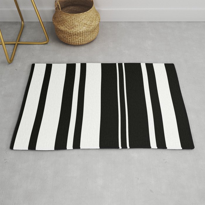 Minimalist Era - Black & White Stripe Asymmetrical Rug